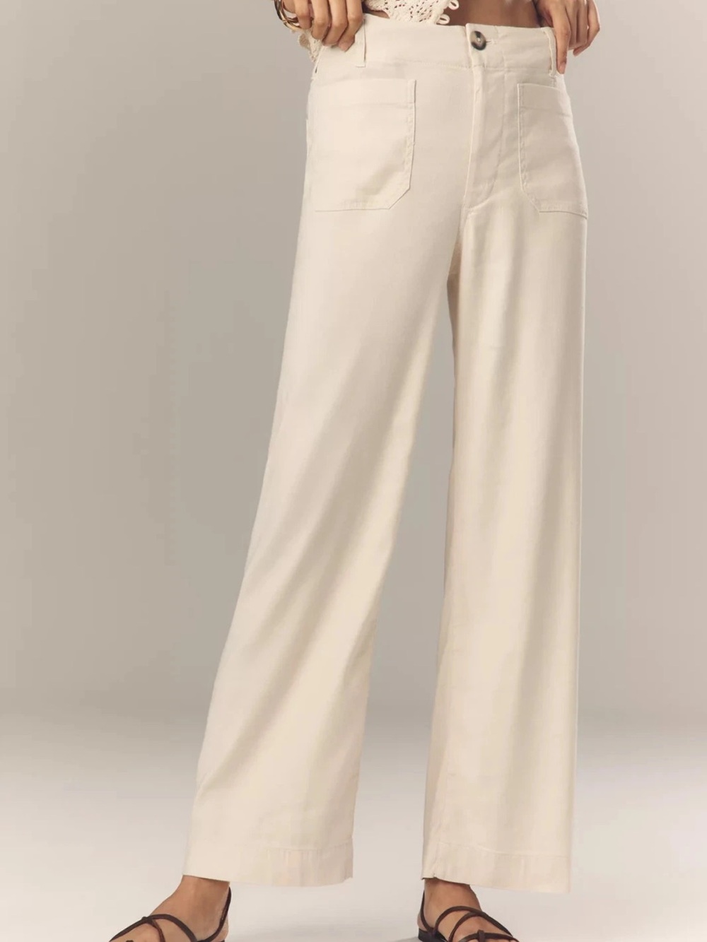 Anthropologie Colette Wide-Leg High-Rise Pants in Cream